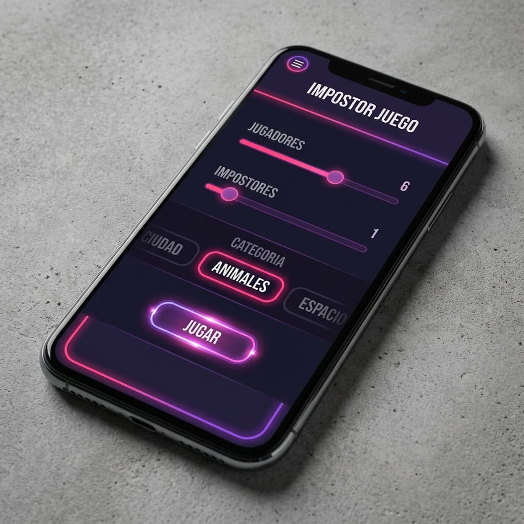 Pantalla de configuración con categorías y ajustes para el impostor juego