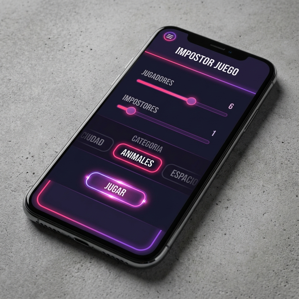Pantalla de configuración con categorías y ajustes para el impostor juego